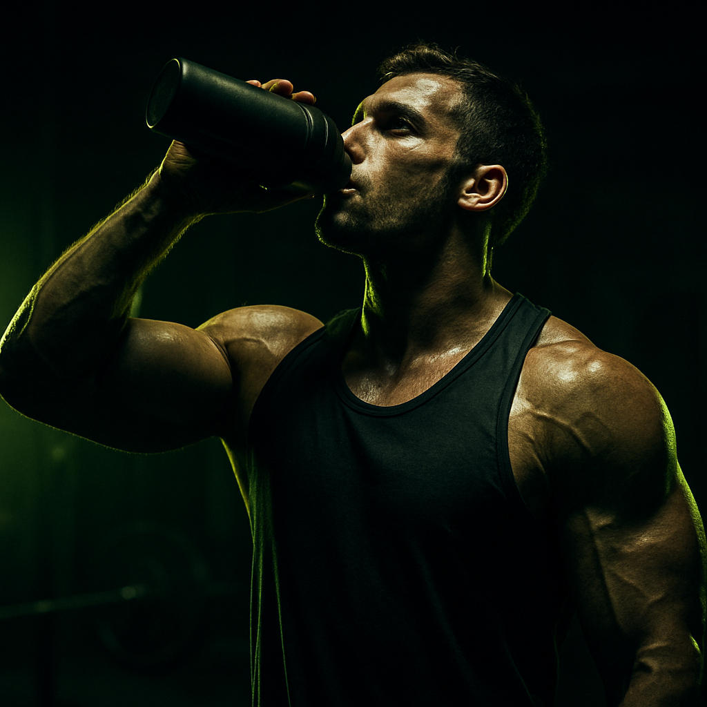 Atleta entrenando con suplementos deportivos